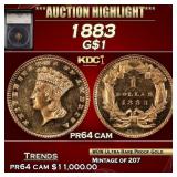 1883 Proof Gold Dollar $1 pr64 cam SEGS
