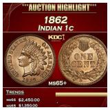 1862 Indian Cent 1c ms65+ SEGS
