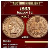 1863 Indian Cent 1c ms65+ SEGS