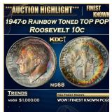 PCGS 1947-d Roosevelt Dime Rainbow Toned TOP POP!