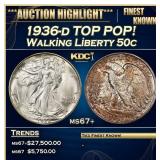 1936-d Walking Liberty Half Dollar TOP POP! 50c ms
