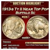 1913-s Ty II Buffalo Nickel Near Top Pop! 5c ms66+