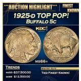 1925-d Buffalo Nickel TOP POP! 5c ms66+ SEGS