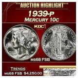 1939-p Mercury Dime 10c ms68 FSB SEGS