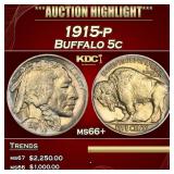 1915-p Buffalo Nickel 5c ms66+ SEGS