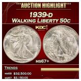 1939-d Walking Liberty Half Dollar 50c ms67+ SEGS