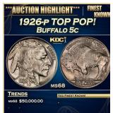 1926-p Buffalo Nickel TOP POP! 5c ms68 SEGS