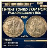 1940-s Walking Liberty Half Dollar Toned TOP POP!