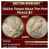 1923-d Peace Dollar Toned Near Top Pop! $1 ms66+ S