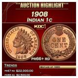 1908 Proof Indian Cent 1c pr66+ rd SEGS