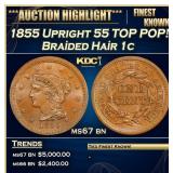 1855 Upright 55 Braided Hair Large Cent TOP POP! 1