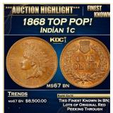 1868 Indian Cent TOP POP! 1c ms67 bn SEGS