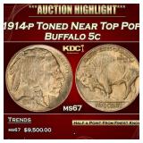 1914-p Buffalo Nickel Toned Near Top Pop! 5c ms67