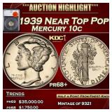 1939 Proof Mercury Dime Near Top Pop! 10c pr68+ SE
