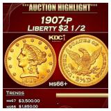 1907-p Gold Liberty Quarter Eagle $2 1/2 ms66+ SEG