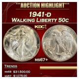 1941-d Walking Liberty Half Dollar 50c ms67+ SEGS