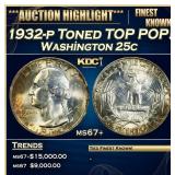 1932-p Washington Quarter Toned TOP POP! 25c ms67+