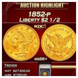 1852-p Gold Liberty Quarter Eagle $2 1/2 ms66+ SEG