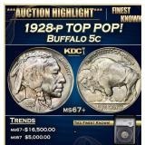 1928-p Buffalo Nickel TOP POP! 5c ms67+ SEGS