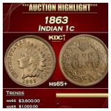 1863 Indian Cent 1c ms65+ SEGS
