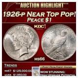 PCGS 1926-p Peace Dollar Near Top Pop! $1 ms66 PCG