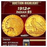 1912-p Gold Indian Half Eagle $5 ms65+ SEGS