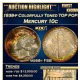 1938-p Mercury Dime Colorfully Toned TOP POP! 10c