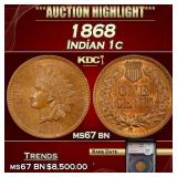 1868 Indian Cent 1c ms67 bn SEGS