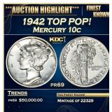 1942 Proof Mercury Dime TOP POP! 10c Grades pr69