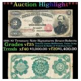 1891 $2 Treasury Note Grades vf+ Signatures Bruce/