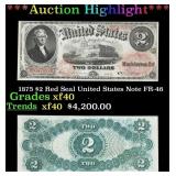 1875 $2 Red Seal United States Note Grades xf FR-4
