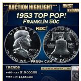 1953 Proof Franklin Half Dollar TOP POP! 50c pr68+