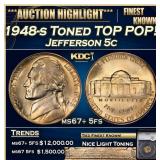 1948-s Jefferson Nickel Toned TOP POP! 5c ms67+ 5f