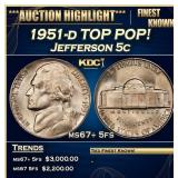 1951-d Jefferson Nickel TOP POP! 5c ms67+ 5fs SEGS