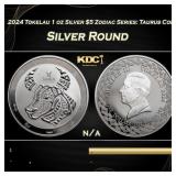 2024 Tokelau 1 oz Silver $5 Zodiac Series: Taurus