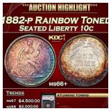 1882-p Seated Liberty Dime Rainbow Toned 10c ms66+