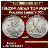 1943-p Walking Liberty Half Dollar Near Top Pop! 5