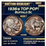 1936-s Buffalo Nickel TOP POP! 5c ms68 SEGS