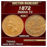 1872 Indian Cent 1c ms64 bn SEGS