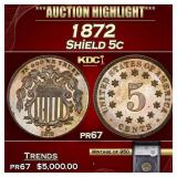 1872 Proof Shield Nickel 5c pr67 SEGS