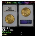 NGC 1904-p Gold Liberty Double Eagle $20 ms63 NGC