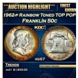 1962-p Franklin Half Dollar Rainbow Toned TOP POP!