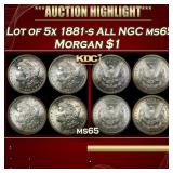 NGC Lot of 5x 1881-s All NGC ms65 Morgan Dollar $1