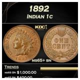 1892 Indian Cent 1c Grades ms65+ bn