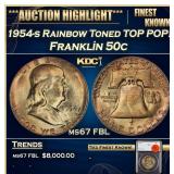 1954-s Franklin Half Dollar Rainbow Toned TOP POP!