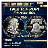 1962 Proof Franklin Half Dollar TOP POP! 50c pr69