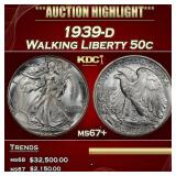 1939-d Walking Liberty Half Dollar 50c ms67+ SEGS