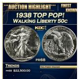1938 Proof Walking Liberty Half Dollar TOP POP! 50