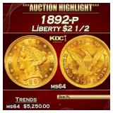 1892-p Gold Liberty Quarter Eagle $2 1/2 ms64 SEGS