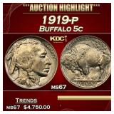 1919-p Buffalo Nickel 5c ms67 SEGS